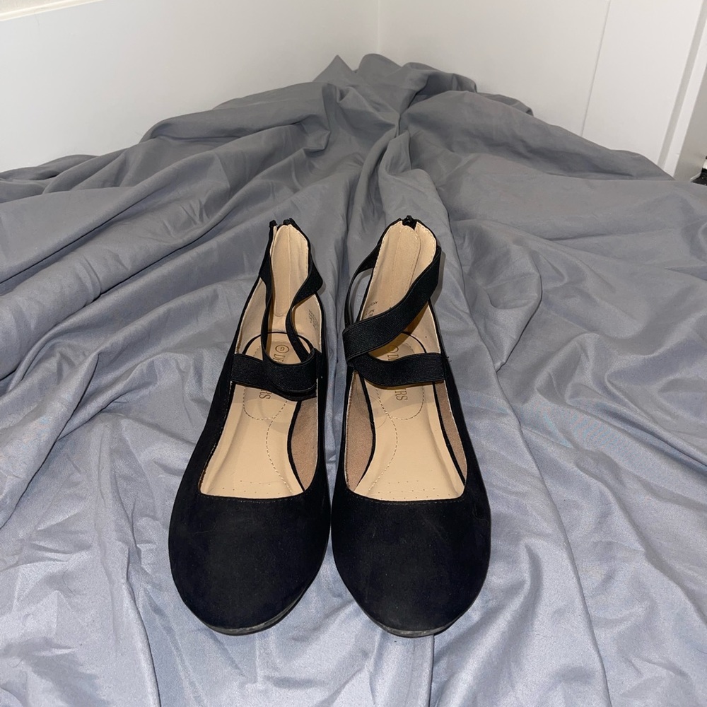 Black ankle strap flats, size 9, dreampairs